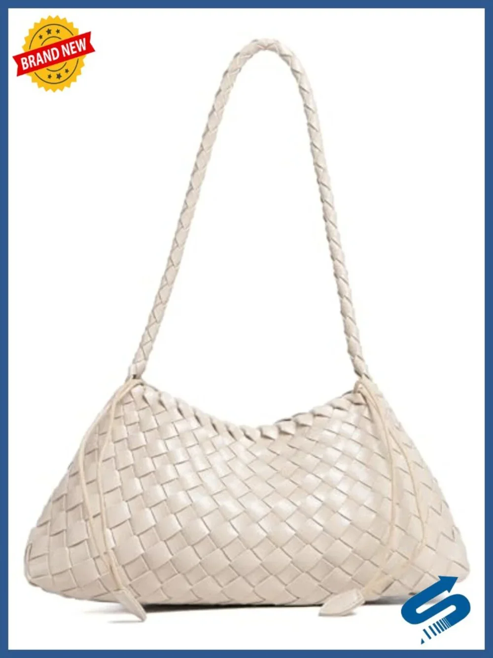 Women's Handwoven Vegan Leather Woven Hobo Shoulder Tote Bag w/ Drawstring Pouch